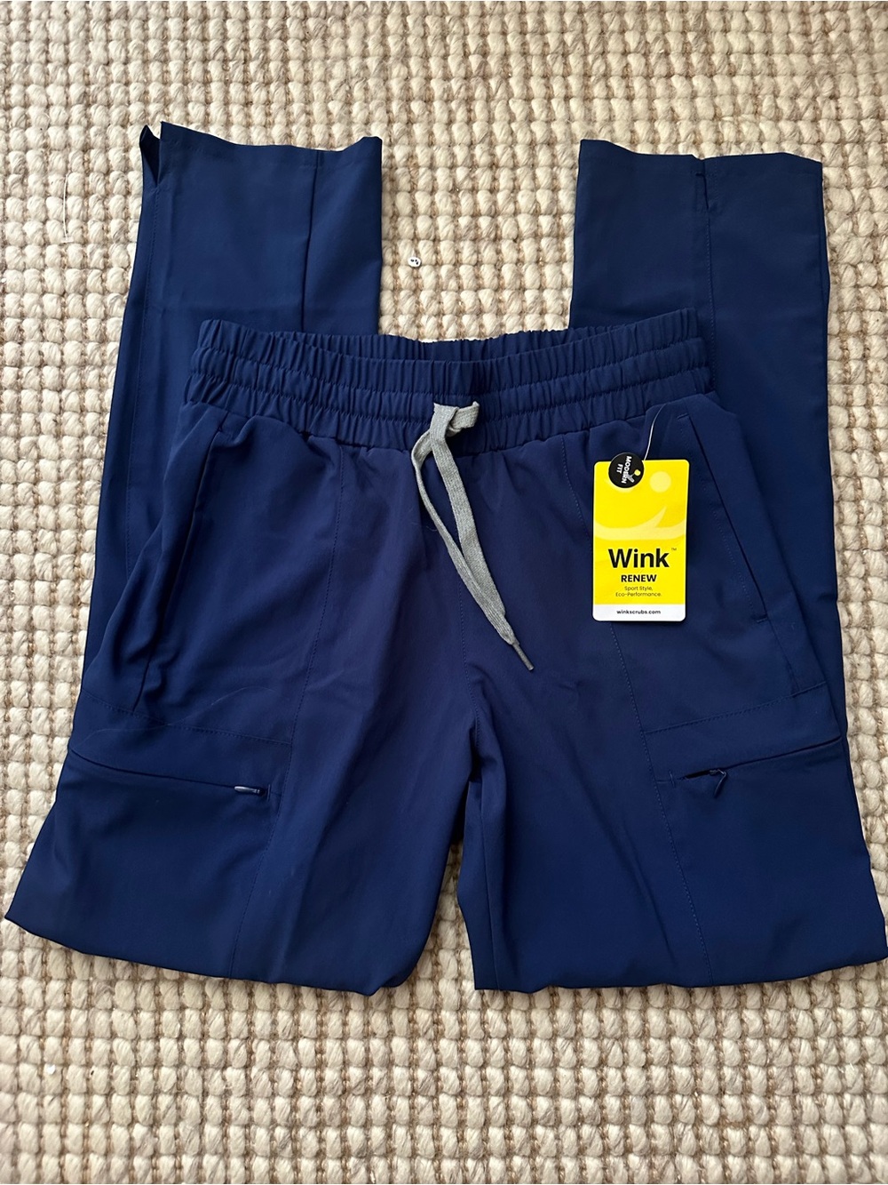 Wonderwink Wink Renew women’s Navy high waist slim leg drawstring scrub pant XS